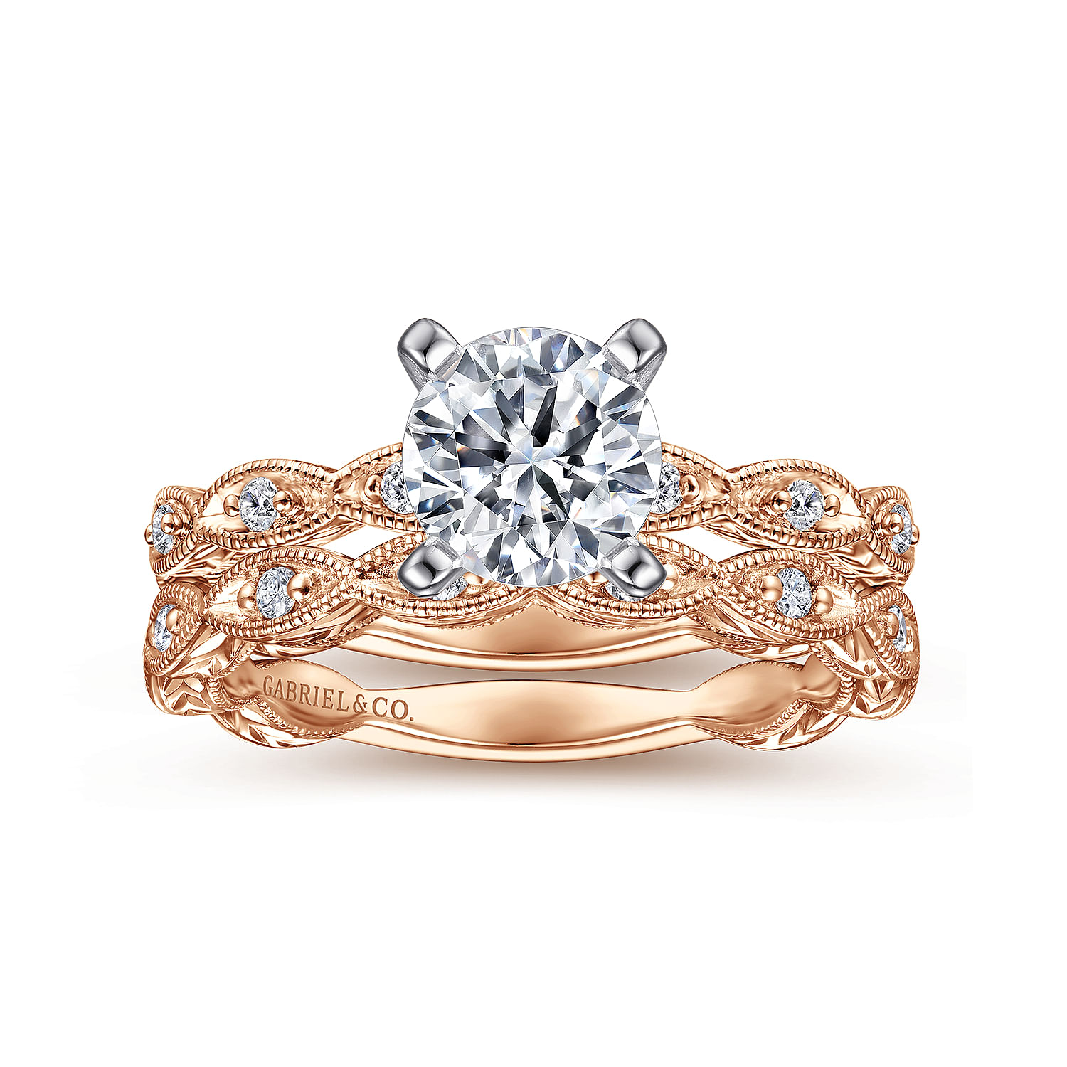 Sadie - 14K White-Rose Gold Round Diamond Engagement Ring