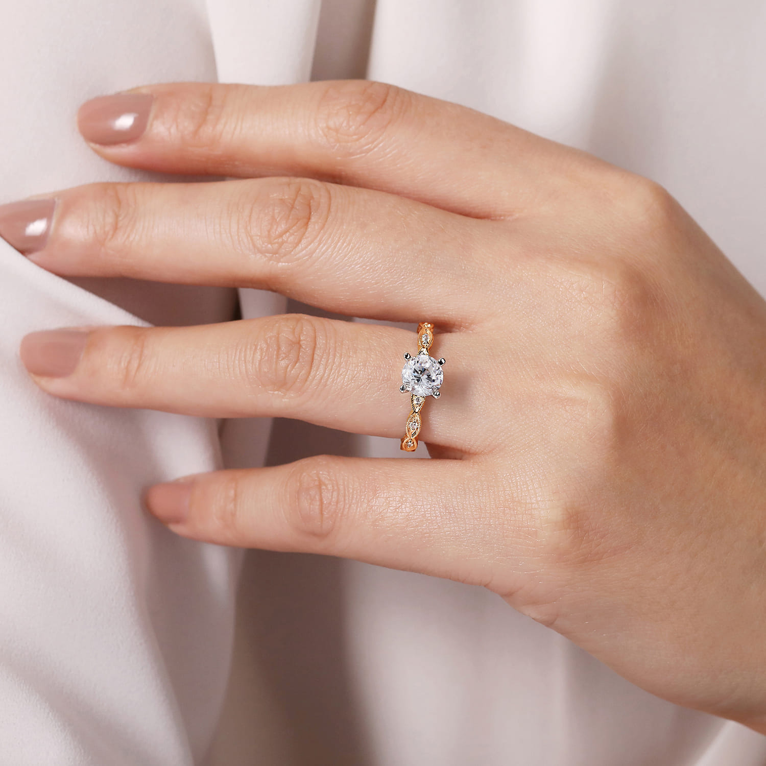 Sadie - 14K White-Rose Gold Round Diamond Engagement Ring