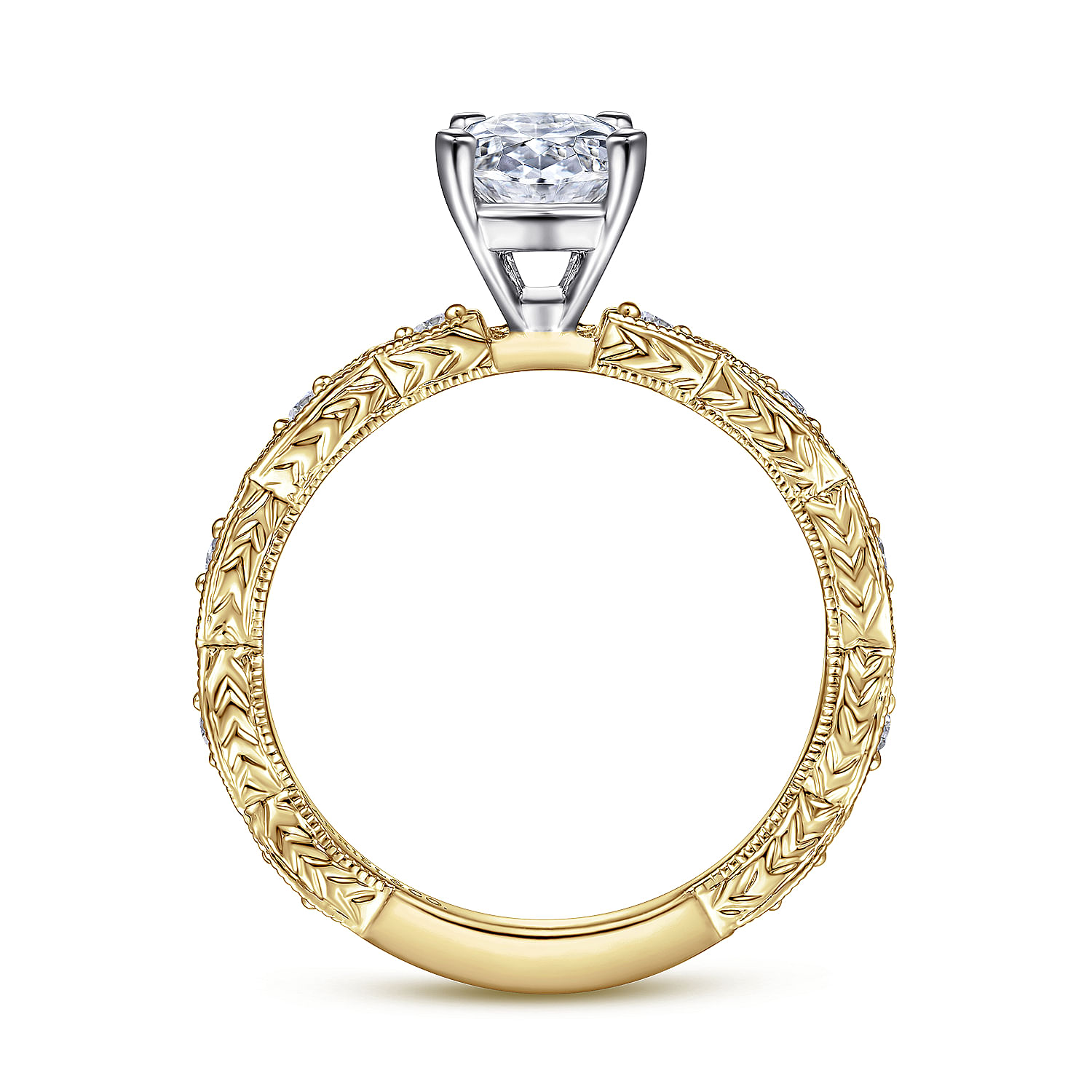 Sadie - 14K White-Yellow Gold Oval Diamond Engagement Ring - 0.12 ct - Shot 2