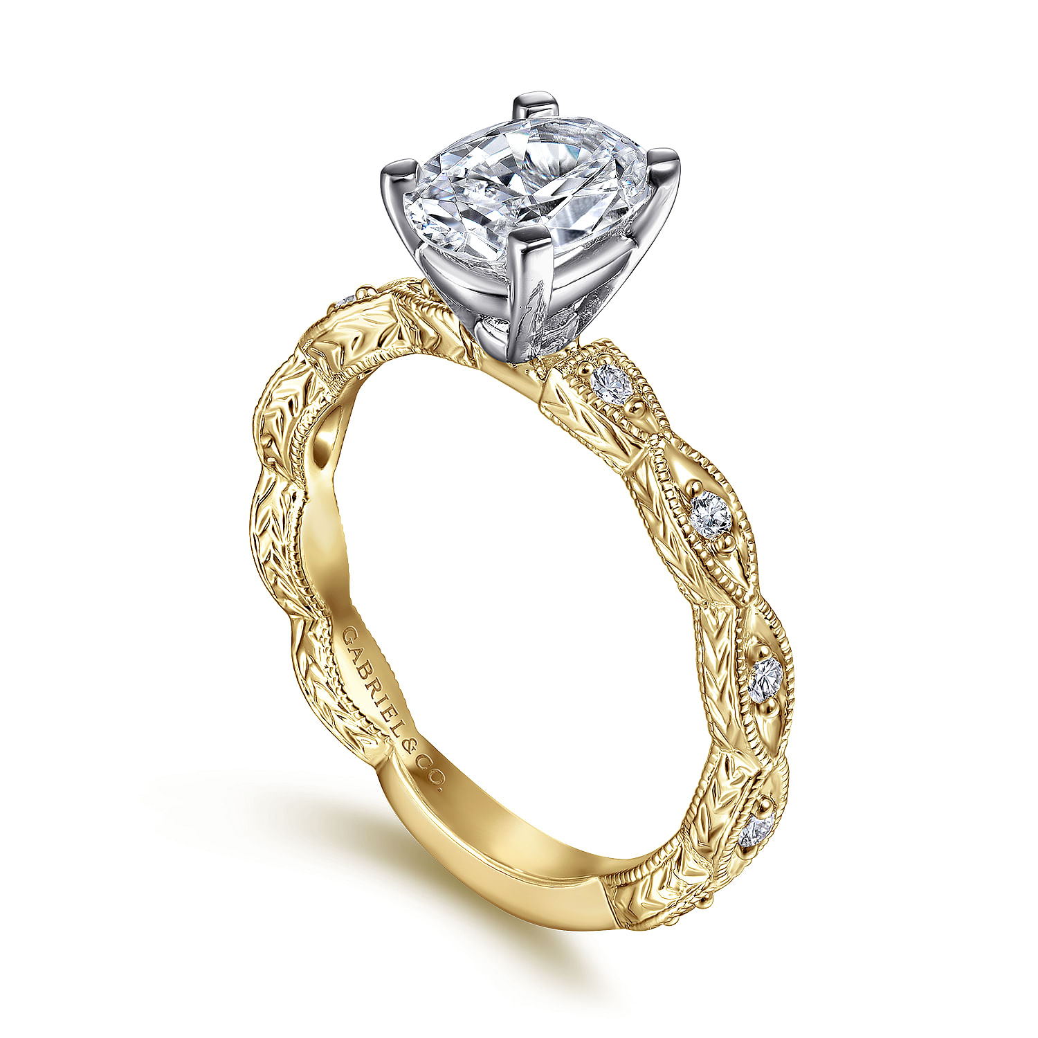 Sadie - 14K White-Yellow Gold Oval Diamond Engagement Ring - 0.12 ct - Shot 3
