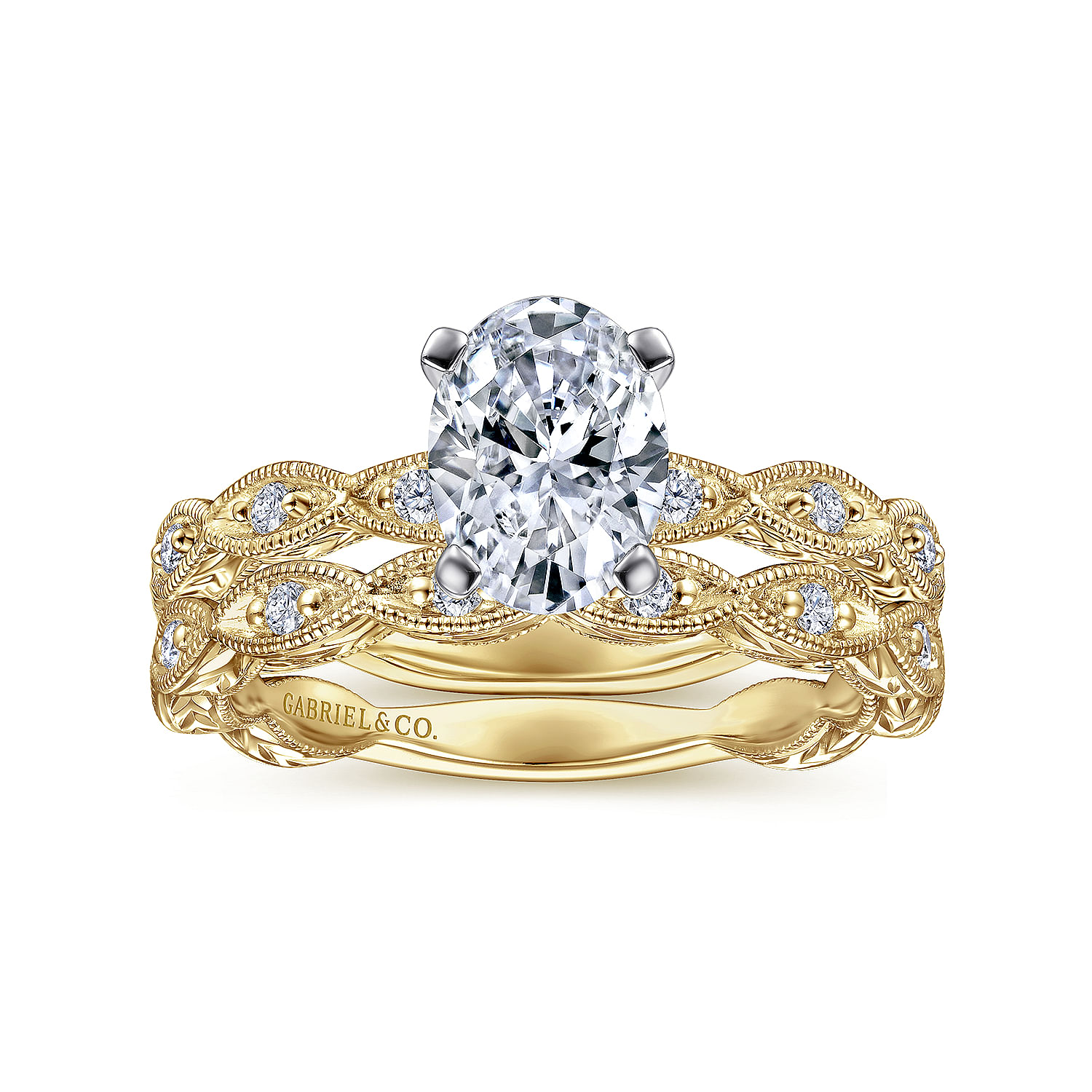 Sadie - 14K White-Yellow Gold Oval Diamond Engagement Ring - 0.12 ct - Shot 4