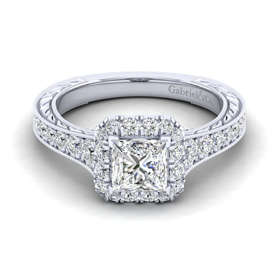 Samantha - 14K White Gold Princess Halo Diamond Engagement Ring