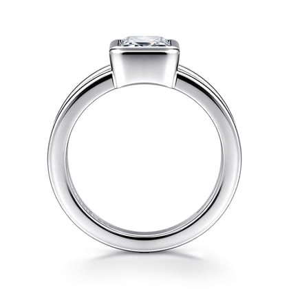 Sami - 14K White Gold Emerald Cut Split Shank Bezel Solitaire Diamond Engagement Ring