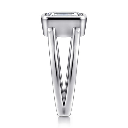 Sami - 14K White Gold Emerald Cut Split Shank Bezel Solitaire Diamond Engagement Ring