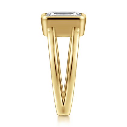 Sami - 14K Yellow Gold Emerald Cut Split Shank Bezel Solitaire Diamond Engagement Ring