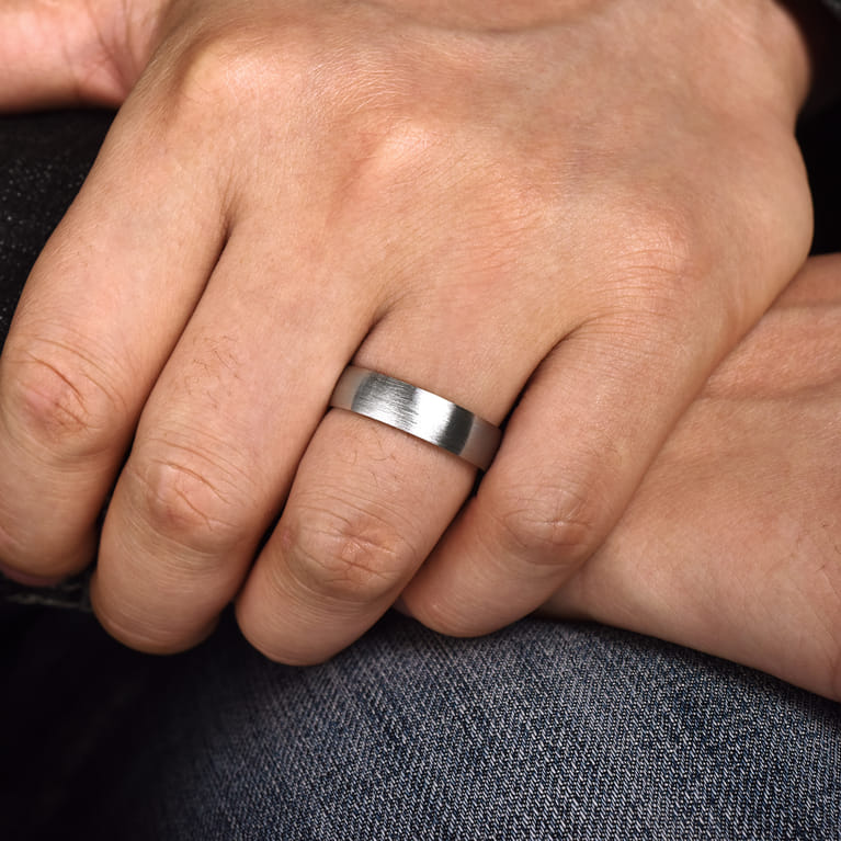 Samuel - 14K White Gold 6mm - Men's Wedding Band in Satin Finish - Shot 5