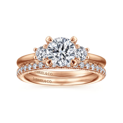 Sanaa - 14K Rose Gold Round Three Stone Diamond Engagement Ring