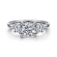Sanaa - 14K White Gold Cushion Cut 3 Stone Diamond Engagement Ring