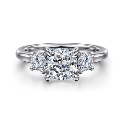 Sanaa - 14K White Gold Cushion Cut 3 Stone Diamond Engagement Ring