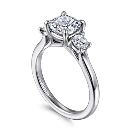 Sanaa - 14K White Gold Cushion Cut 3 Stone Diamond Engagement Ring