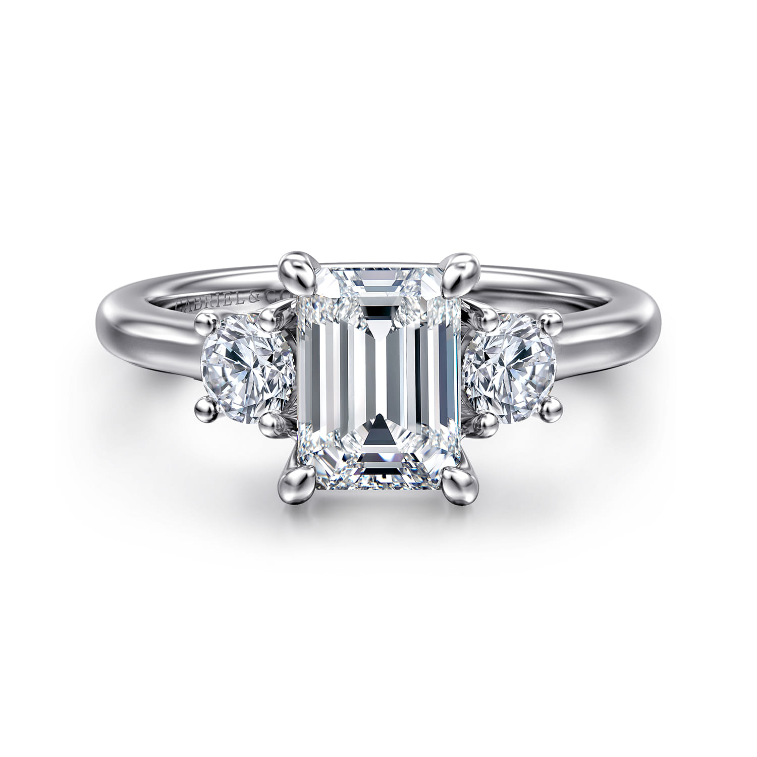 Sanaa - 14K White Gold Emerald Cut 3 Stone Diamond Engagement Ring