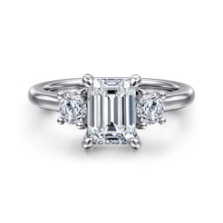 Sanaa - 14K White Gold Emerald Cut 3 Stone Diamond Engagement Ring
