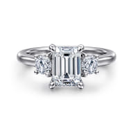 Sanaa - 14K White Gold Emerald Cut 3 Stone Diamond Engagement Ring