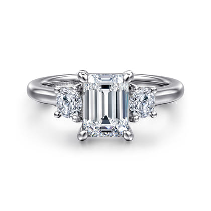 Sanaa - 14K White Gold Emerald Cut 3 Stone Diamond Engagement Ring