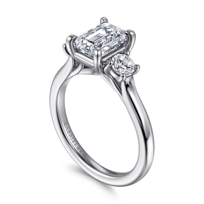 Sanaa - 14K White Gold Emerald Cut 3 Stone Diamond Engagement Ring