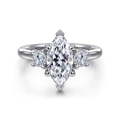 Sanaa - 14K White Gold Marquise Shape 3 Stone Diamond Engagement Ring