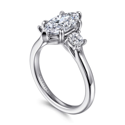 Sanaa - 14K White Gold Marquise Shape 3 Stone Diamond Engagement Ring