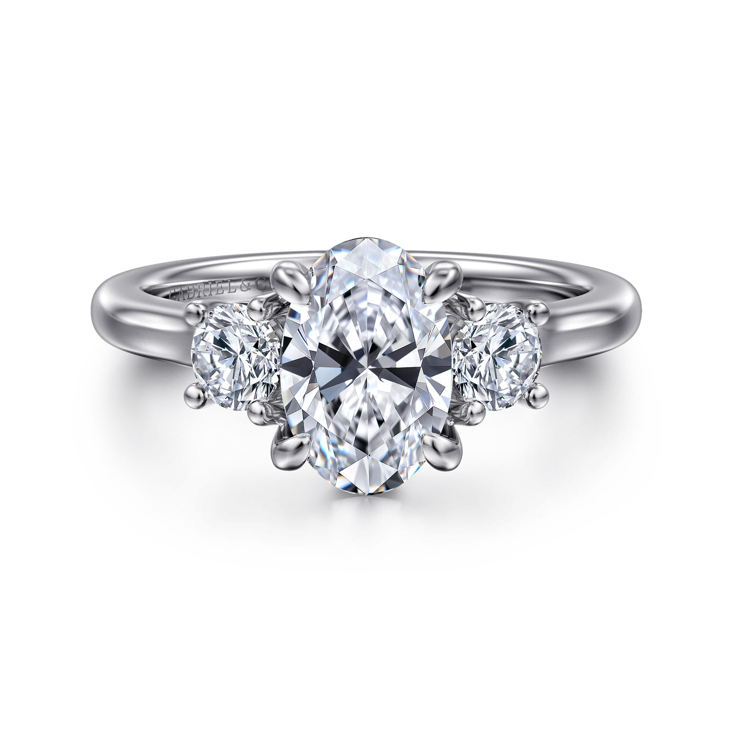 Sanaa - 14K White Gold Oval 3 Stone Diamond Engagement Ring