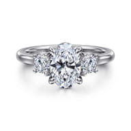 Sanaa - 14K White Gold Oval 3 Stone Diamond Engagement Ring