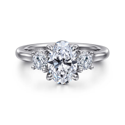 Sanaa - 14K White Gold Oval 3 Stone Diamond Engagement Ring