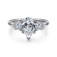 Sanaa - 14K White Gold Pear Shape 3 Stone Diamond Engagement Ring
