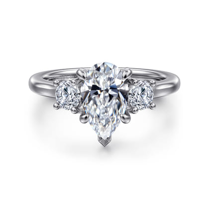 Sanaa - 14K White Gold Pear Shape 3 Stone Diamond Engagement Ring