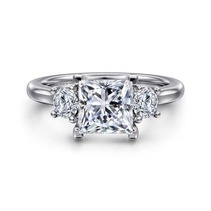 Sanaa - 14K White Gold Princess Cut 3 Stone Diamond Engagement Ring