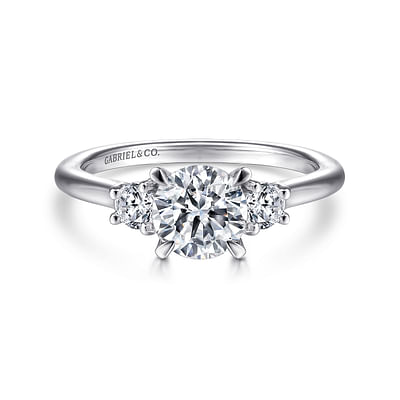 Sanaa - 14K White Gold Round 3 Stone Diamond Engagement Ring