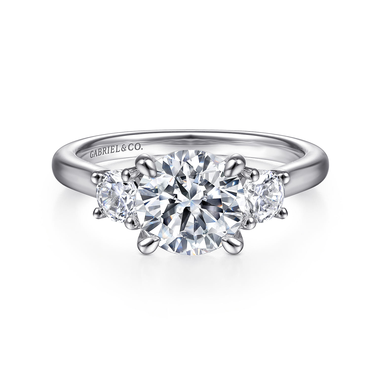 Sanaa - 14K White Gold Round 3 Stone Diamond Engagement Ring