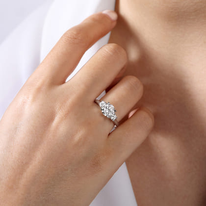 Sanaa - 14K White Gold Round 3 Stone Diamond Engagement Ring