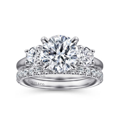 Sanaa - 14K White Gold Round Three Stone Diamond Engagement Ring