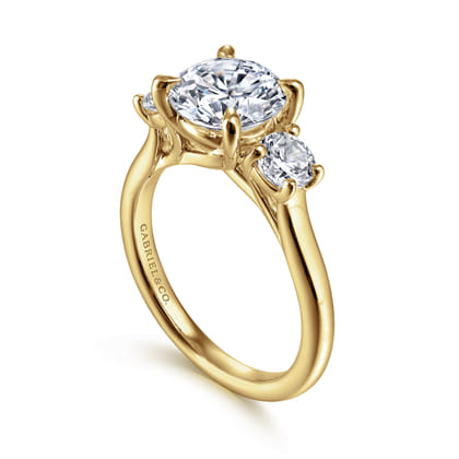 Sanaa - 14K Yellow Gold Round 3 Stone Diamond Engagement Ring