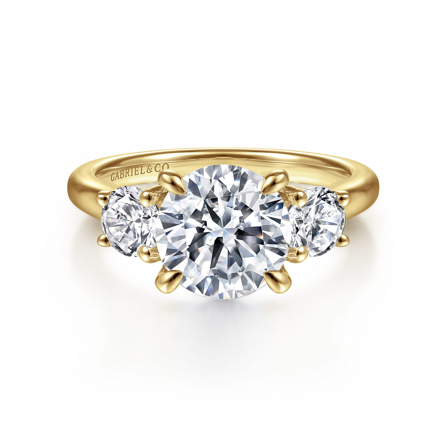 Sanaa - 14K Yellow Gold Round Three Stone Diamond Engagement Ring