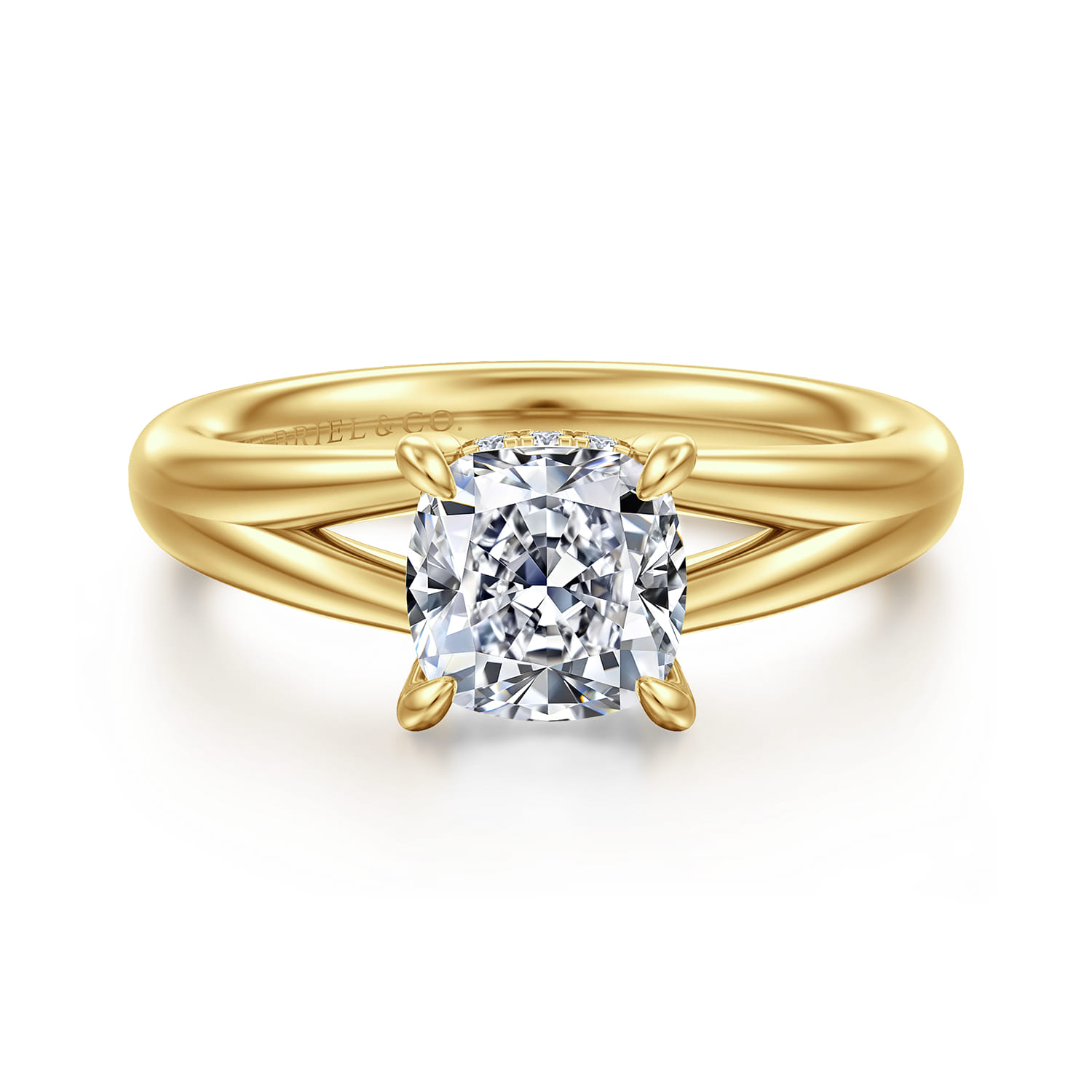 Sanah - 14K Yellow Gold Split Shank Cushion Cut Diamond Engagement Ring