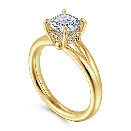 Sanah - 14K Yellow Gold Split Shank Cushion Cut Diamond Engagement Ring