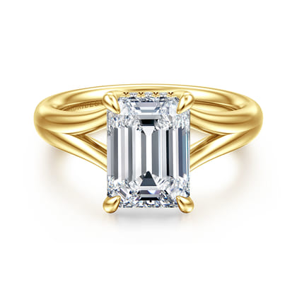 Sanah - 14K Yellow Gold Split Shank Emerald Cut Diamond Engagement Ring