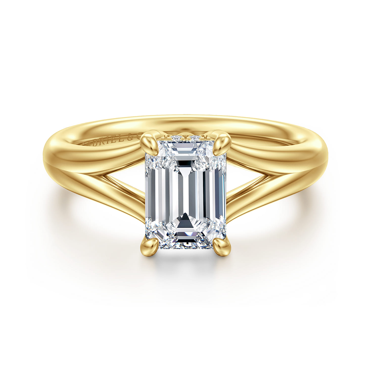 Sanah - 14K Yellow Gold Split Shank Emerald Cut Diamond Engagement Ring