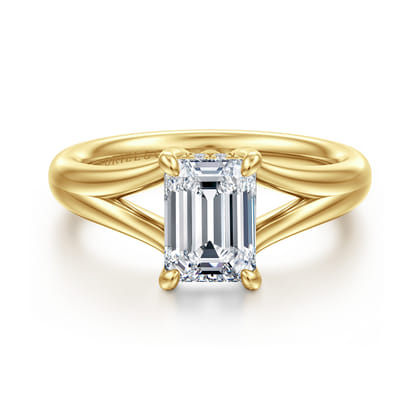Sanah - 14K Yellow Gold Split Shank Emerald Cut Diamond Engagement Ring