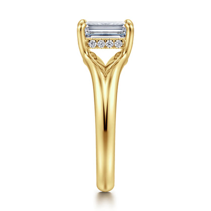 Sanah - 14K Yellow Gold Split Shank Emerald Cut Diamond Engagement Ring