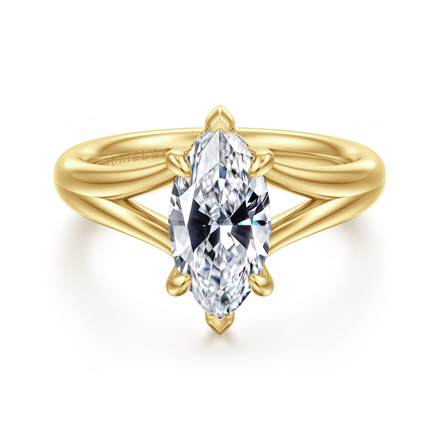 Sanah - 14K Yellow Gold Split Shank Marquise Shape Diamond Engagement Ring