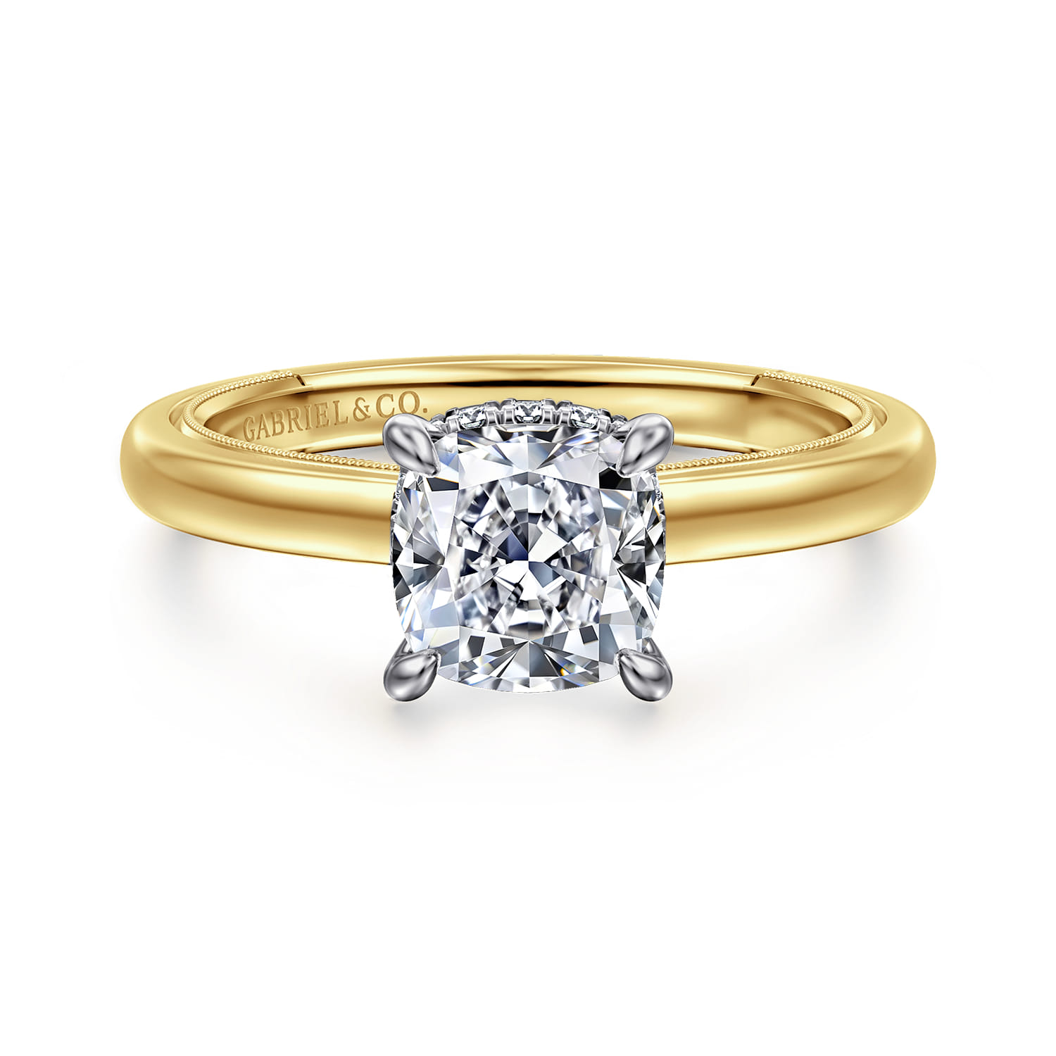 Sandi - 14K White-Yellow Gold East West Cushion Cut Diamond Engagement Ring