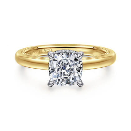 Sandi - 14K White-Yellow Gold East West Cushion Cut Diamond Engagement Ring