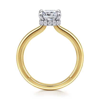 Sandi - 14K White-Yellow Gold East West Cushion Cut Diamond Engagement Ring