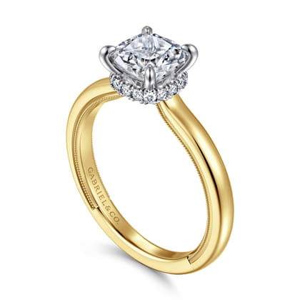 Sandi - 14K White-Yellow Gold East West Cushion Cut Diamond Engagement Ring