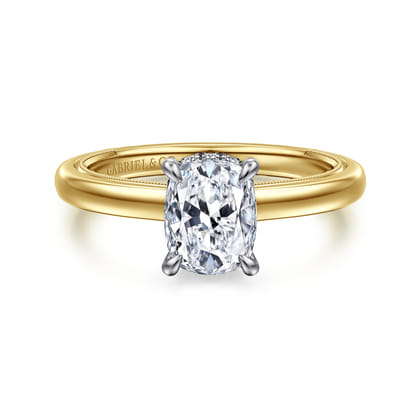 Sandi - 14K White-Yellow Gold East West Elongated Cushion Diamond Engagement Ring