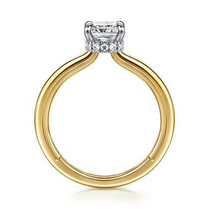 Sandi - 14K White-Yellow Gold East West Elongated Cushion Diamond Engagement Ring