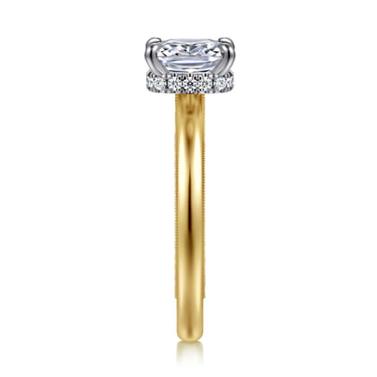 Sandi - 14K White-Yellow Gold East West Elongated Cushion Diamond Engagement Ring