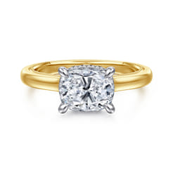 Sandi - 14K White-Yellow Gold East West Elongated Cushion Diamond Engagement Ring