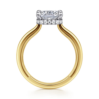 Sandi - 14K White-Yellow Gold East West Elongated Cushion Diamond Engagement Ring