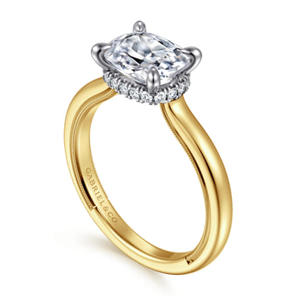 Sandi - 14K White-Yellow Gold East West Elongated Cushion Diamond Engagement Ring